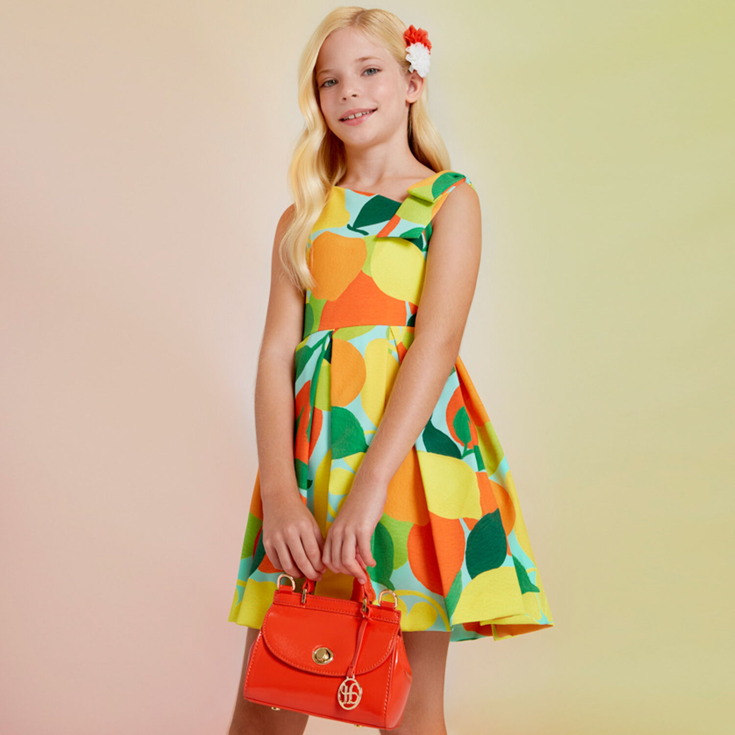 Girls Orange Leather Handbag, 1, hi-res image number null