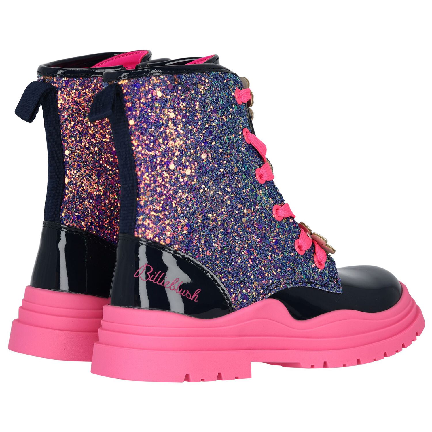 Girls Navy Blue & Pink Glitter Boots, 1, hi-res image number null