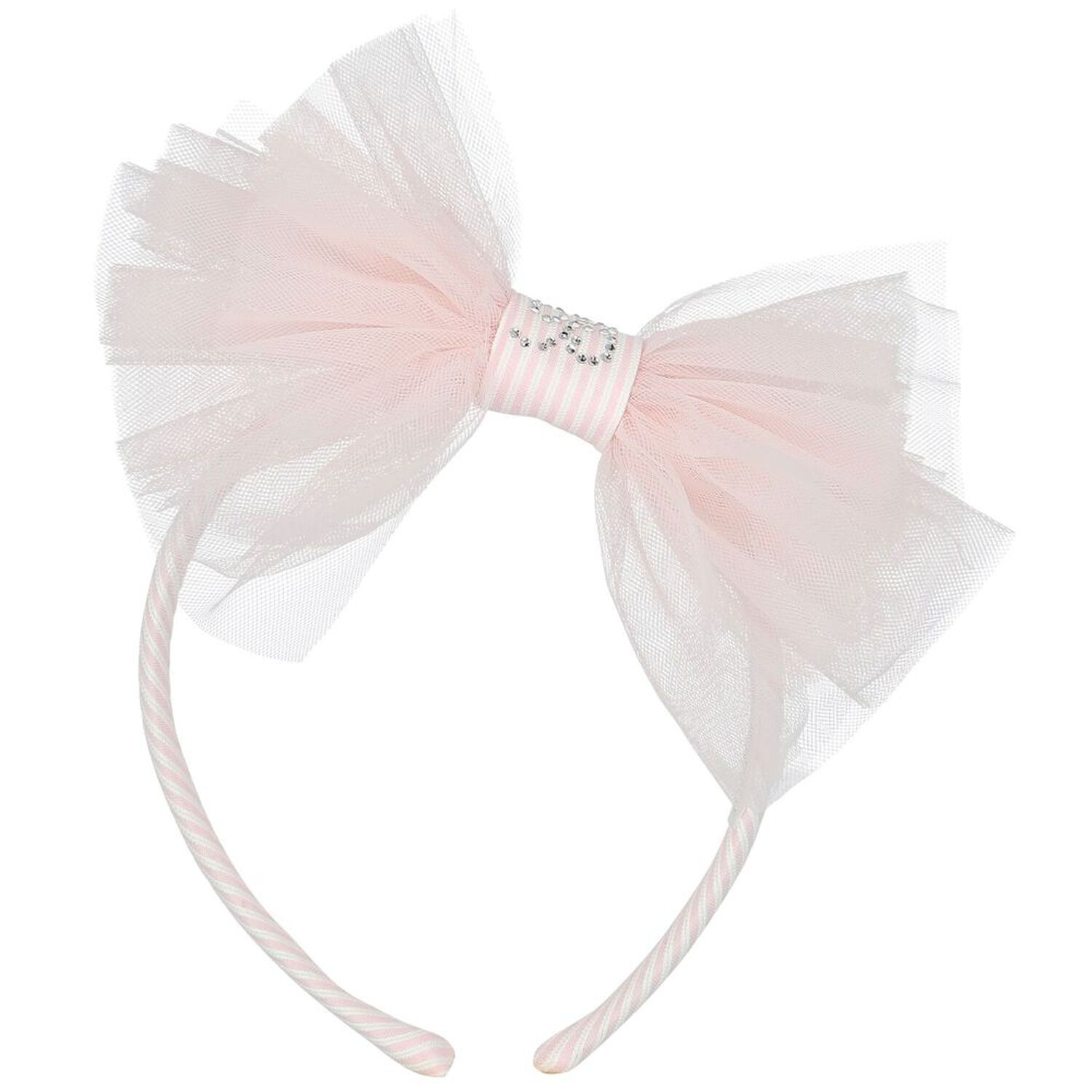 Girls Pink Tulle Bow Headband, 1, hi-res