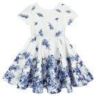 Girls White Floral Satin Dress, 1, hi-res