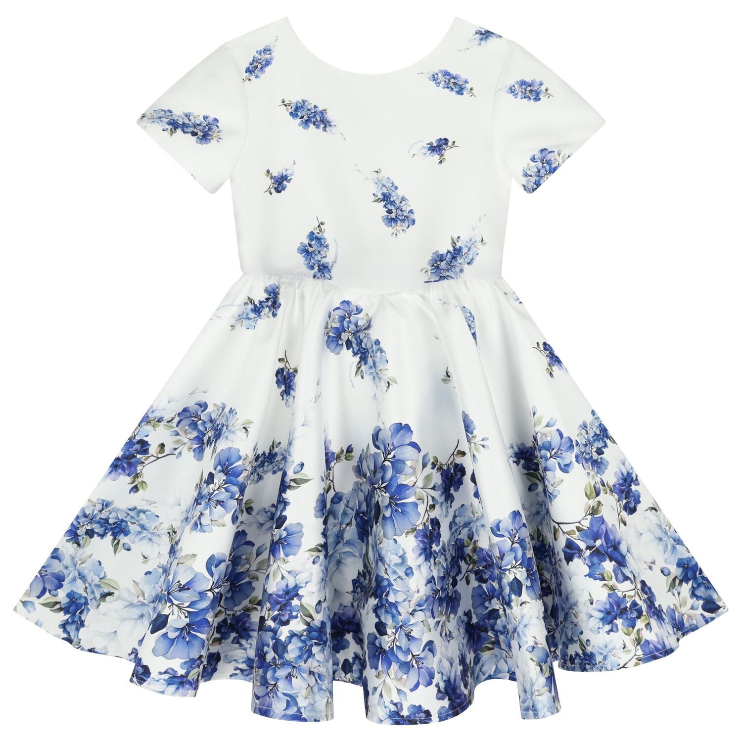 Girls White Floral Satin Dress, 1, hi-res