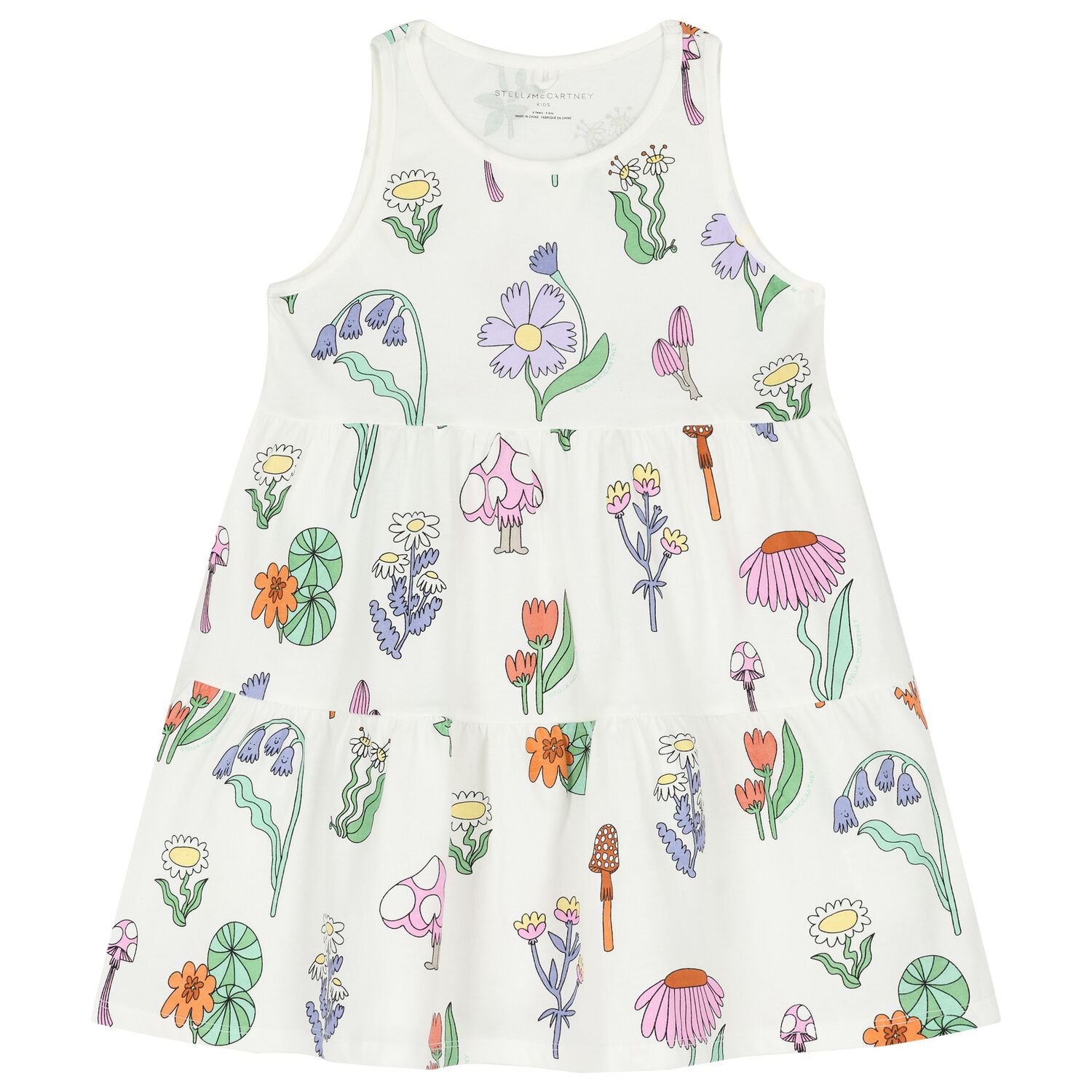 فستان بنات بطبعة الزهور باللون العاجي, 1, hi-res