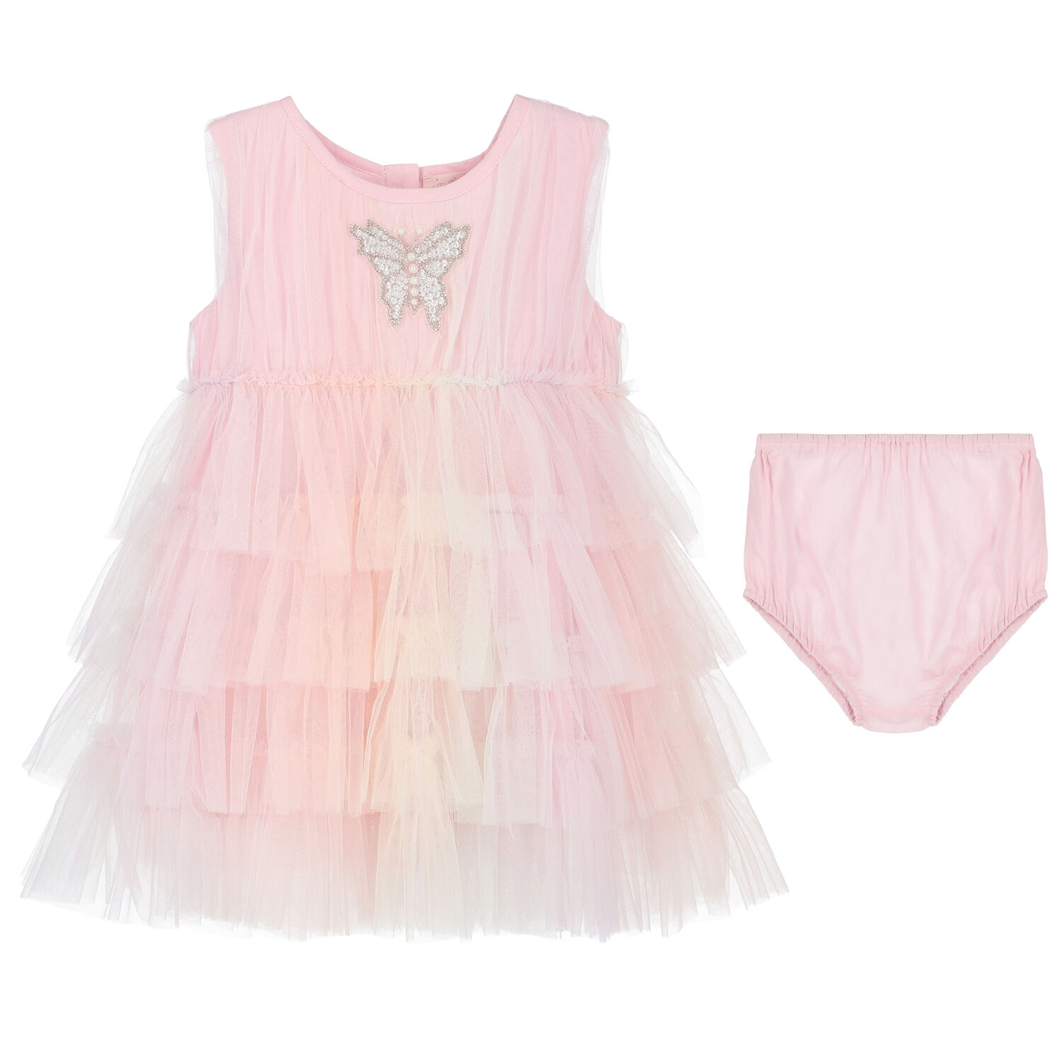 Baby Girls Pink Butterfly Tulle Dress Set, 1, hi-res