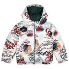 Boys White Logo Padded Puffer Jacket, 1, hi-res