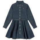 Girls Blue Denim Shirt Dress, 2, hi-res