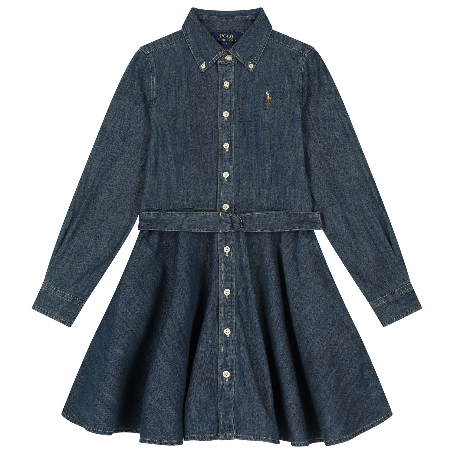 Girls Blue Denim Shirt Dress, 2, hi-res