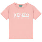 تيشيرت بالشعار باللون الوردي للبنات, 1, hi-res