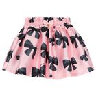 Girls Pink & Black Bow Print Skirt, 1, hi-res