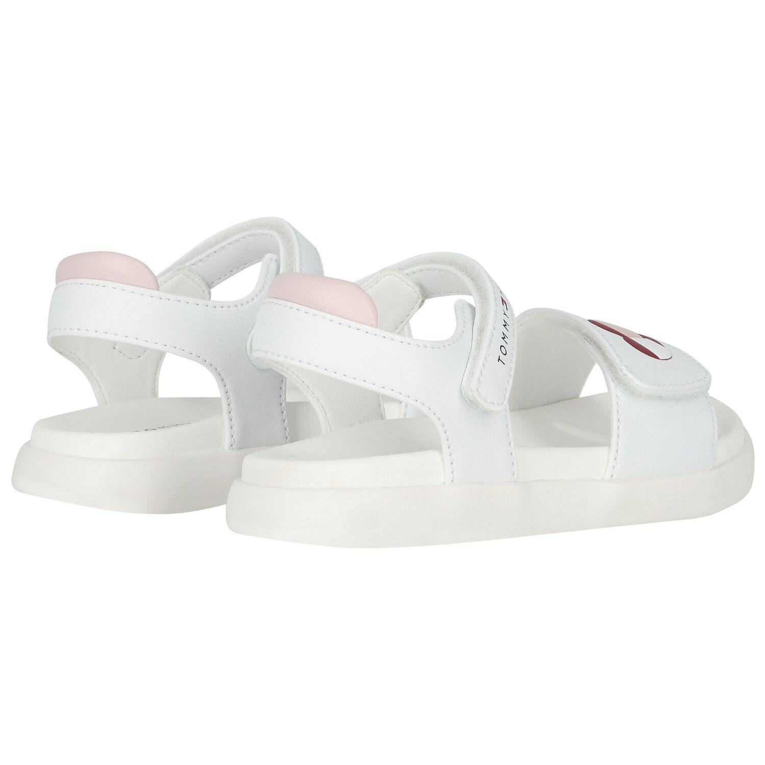 Girls White Heart Logo Sandals, 1, hi-res