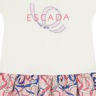 Girls Ivory & Pink Ribbon Logo Dress, 1, hi-res