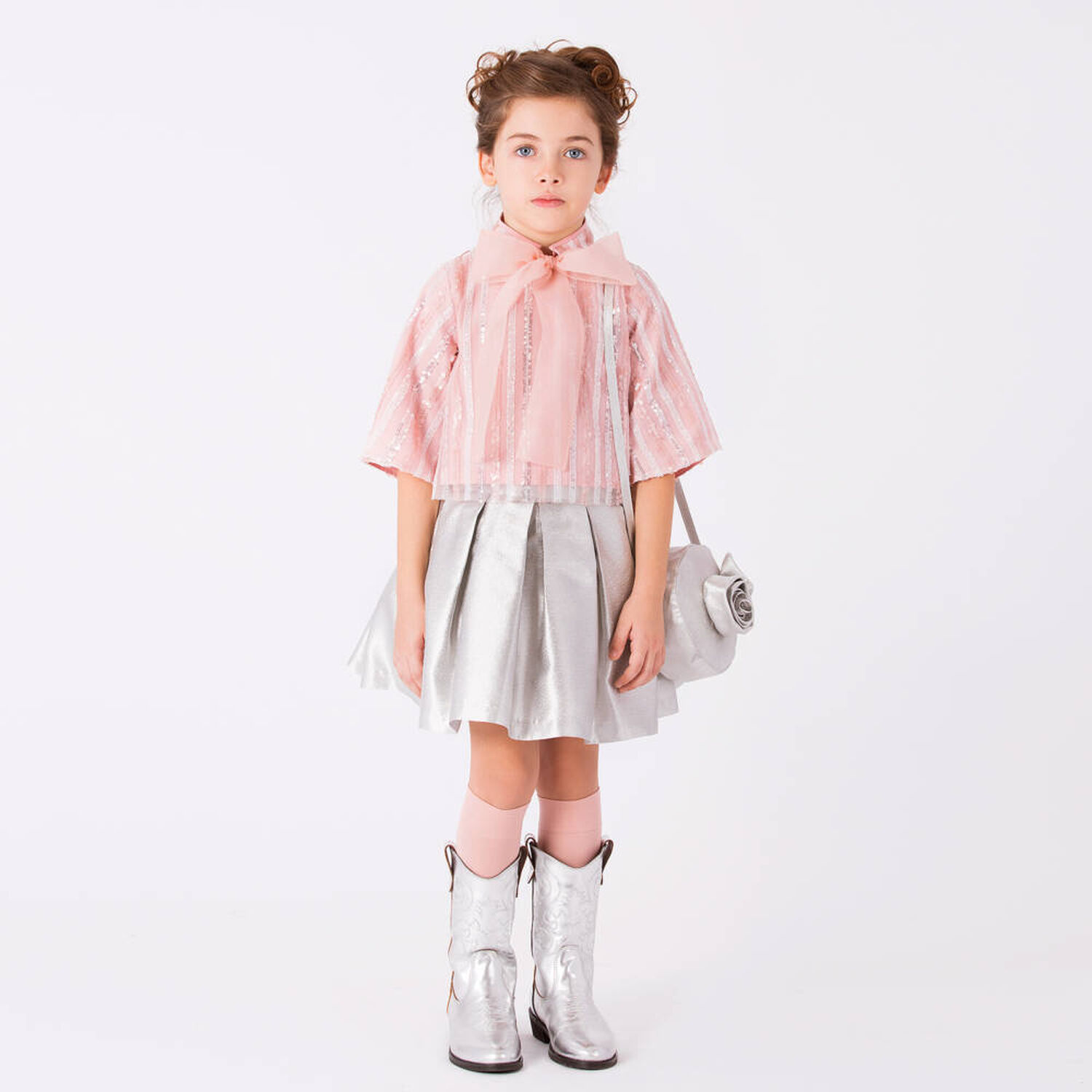 Girls Silver Rose Circular Shoulder Bag, 1, hi-res image number null