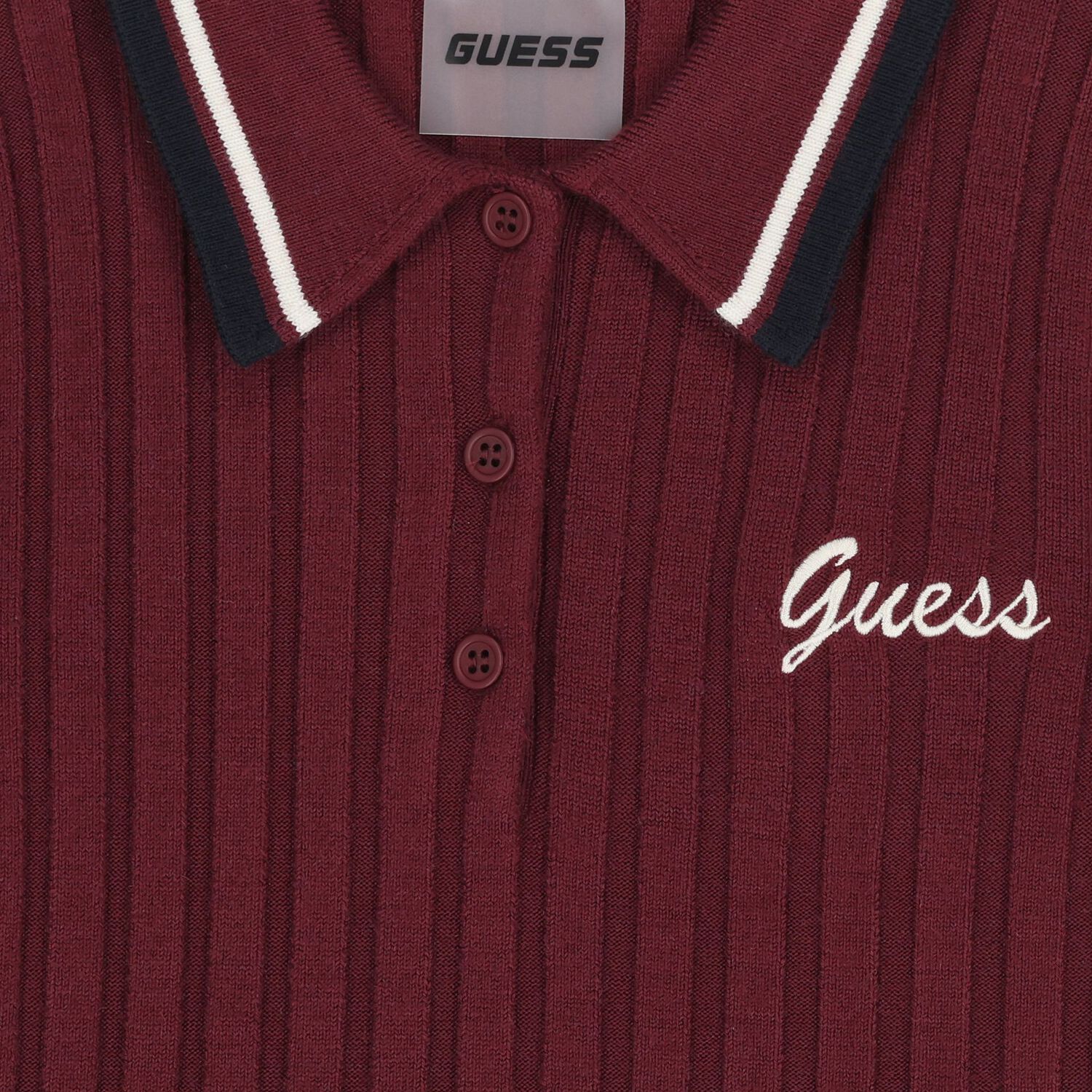 بلوزة محبوكة بشعار باللون العنابي للبنات, 1, hi-res