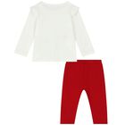 Younger Girls Ivory & Red Trousers Set, 1, hi-res