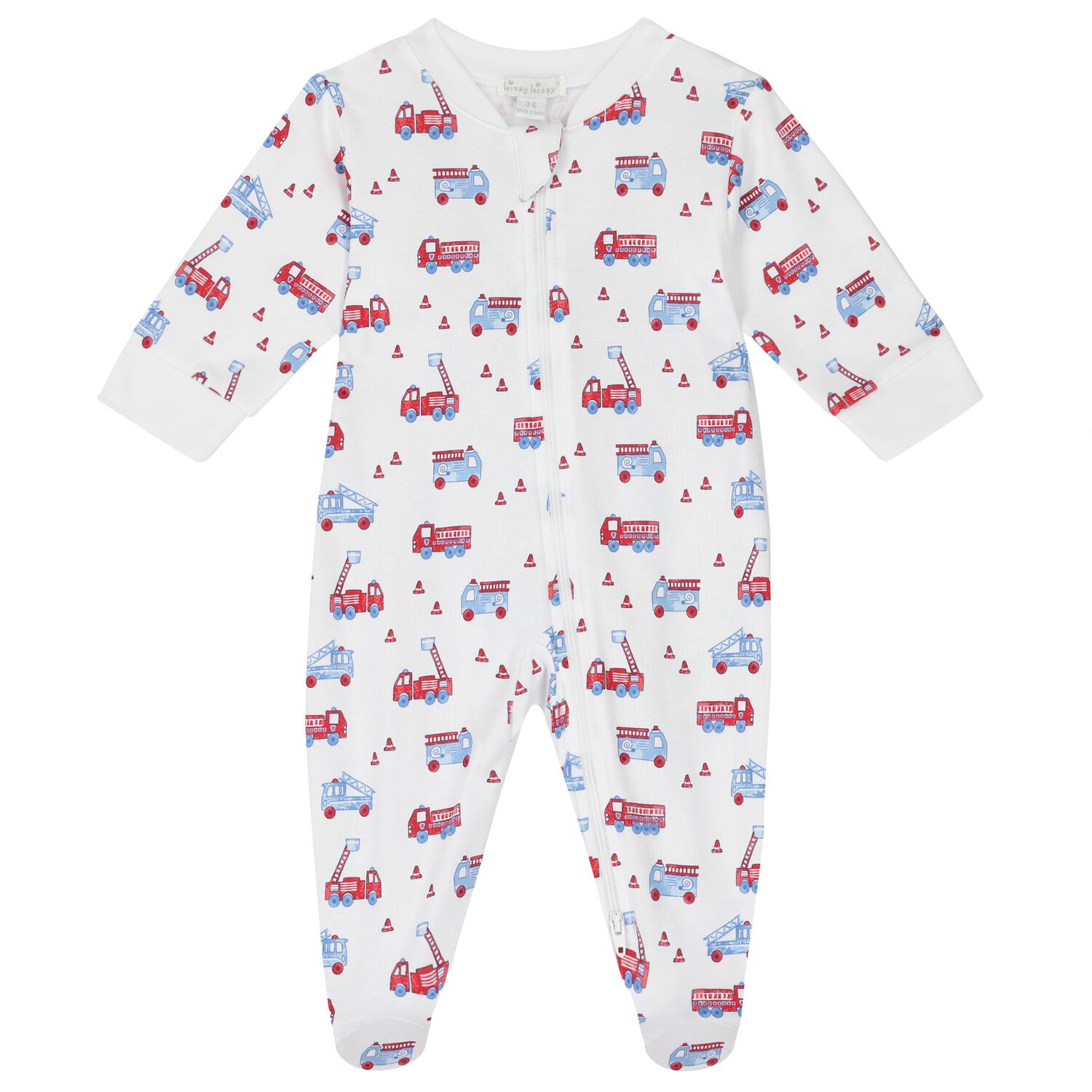 Baby Boys White Flashing Fire Trucks Babygrow, 1, hi-res