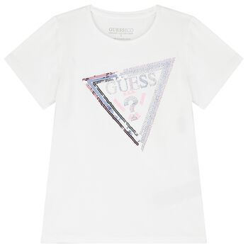 Girls White Embellished Logo T-Shirt