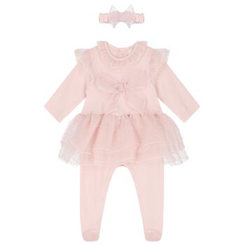 Baby Girls Pink Bow Babygrow Set