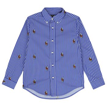 Boys Blue & White Stripe Logo Shirt