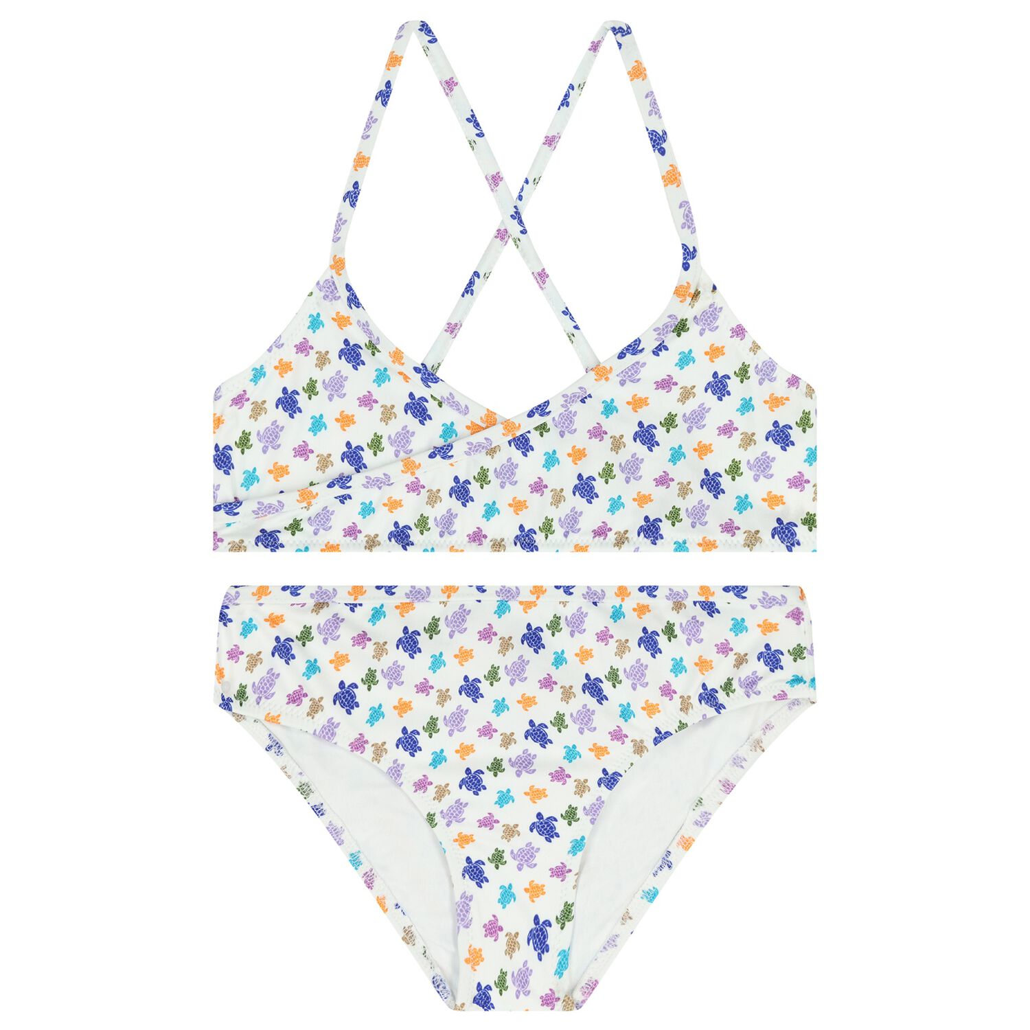 Girls White Turtle Logo Bikini, 1, hi-res