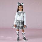 Girls White & Grey Rose Dress, 1, hi-res