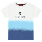 Younger Boys White & Blue Logo T-Shirt, 1, hi-res