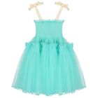 فستان تول مكشكش باللون الاخضر للبنات, 1, hi-res