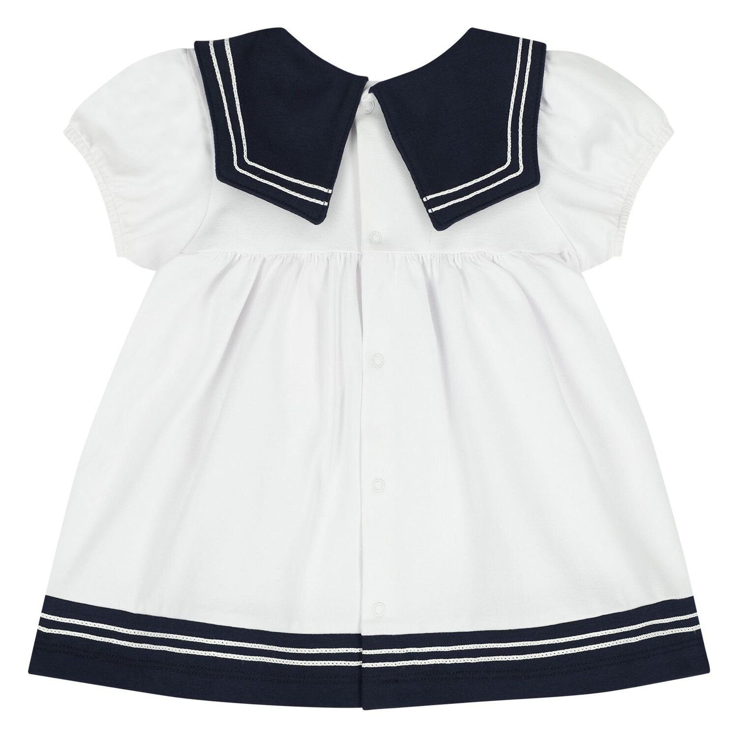 Baby Girls White & Navy Blue Logo Dress Set, 1, hi-res