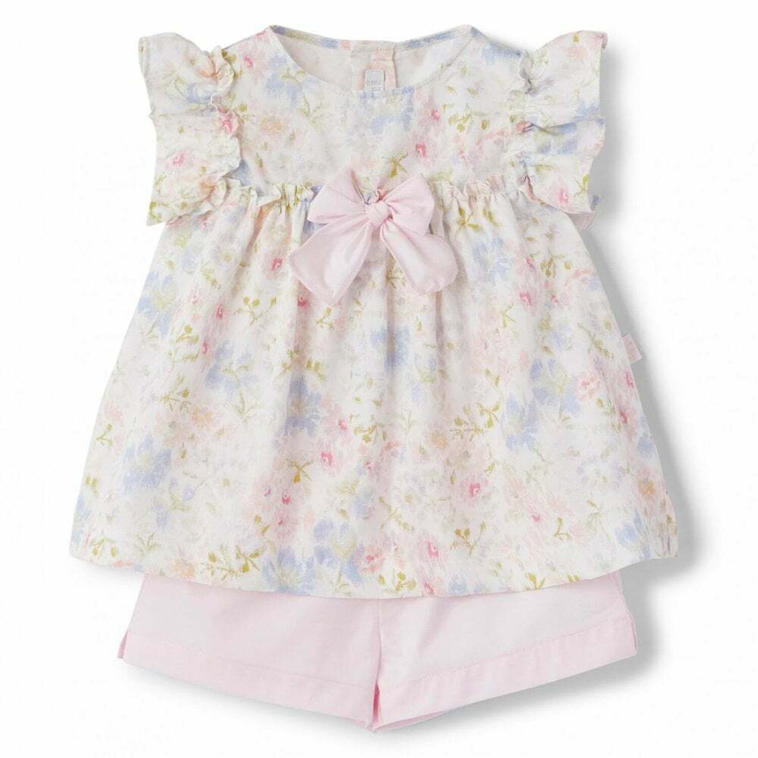 Baby Girls Pink Shorts & Floral Top Set, 1, hi-res