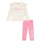 Younger Girls Ivory & Pink Leggings Set, 2, hi-res