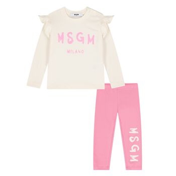 Younger Girls Ivory & Pink Leggings Set