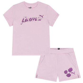 Girls Purple Logo Shorts Set