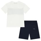 Boys White & Navy Blue Shorts Set, 2, hi-res