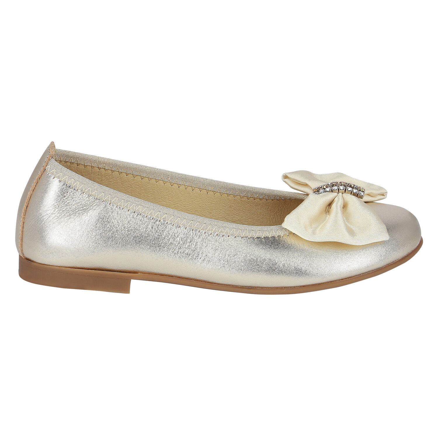 حذاء باليرينا باللون الذهبي للبنات, 1, hi-res