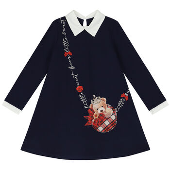 Girls Navy Blue Teddy Bear Dress