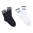 Boys White & Navy Blue Logo Socks ( 2-Pack ), 2, hi-res