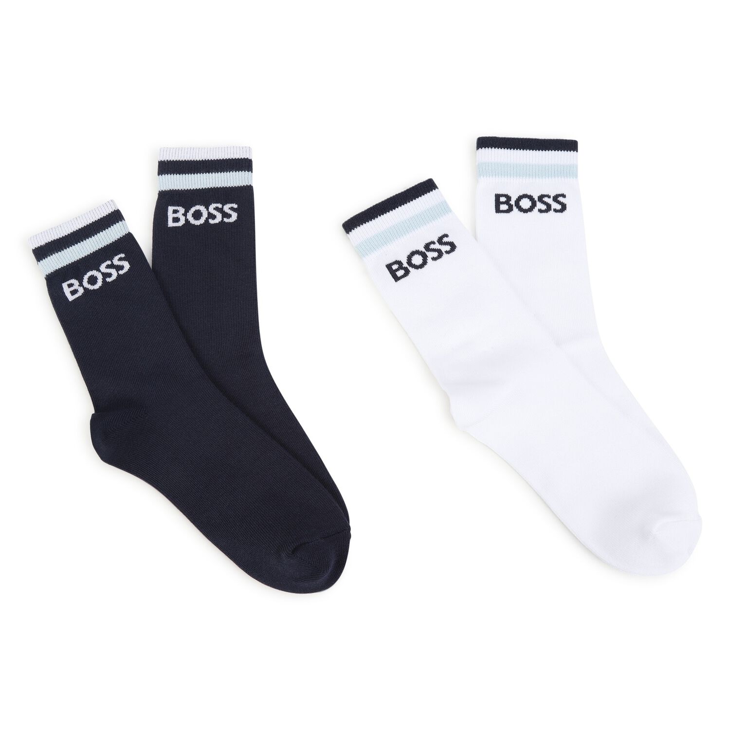 Boys White & Navy Blue Logo Socks ( 2-Pack ), 2, hi-res image number null