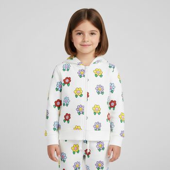 بنطلون رياضى للبنات بطبعه زهور باللون الابيض 