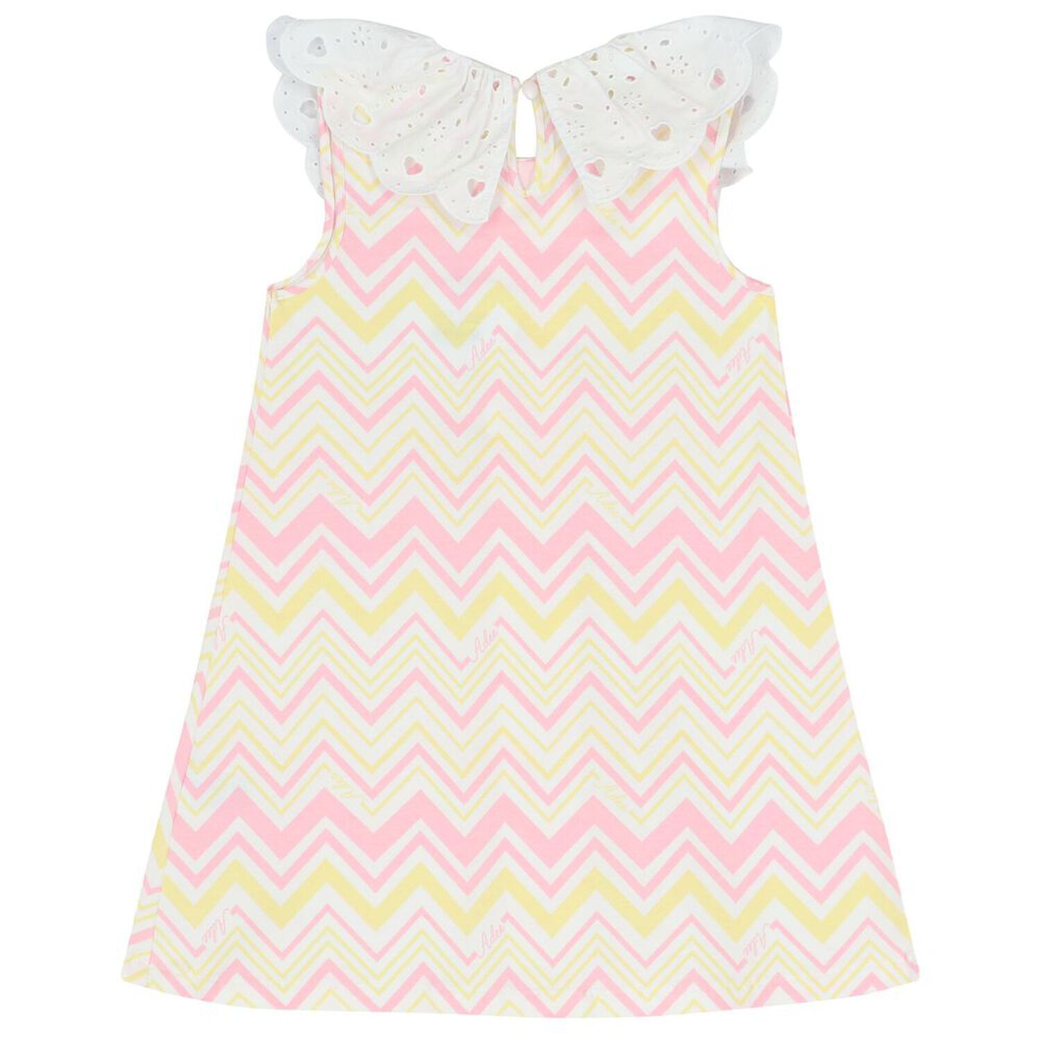 Girls White & Yellow Zig Zag Striped Dress, 1, hi-res