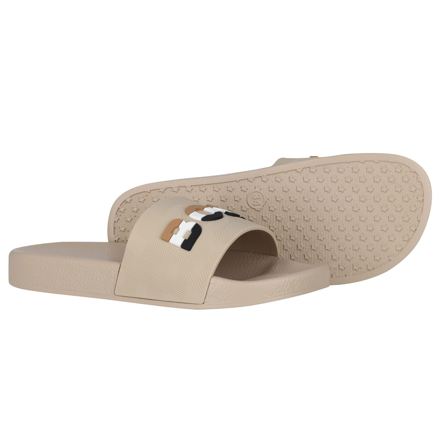 Boys Beige Logo Sliders, 2, hi-res