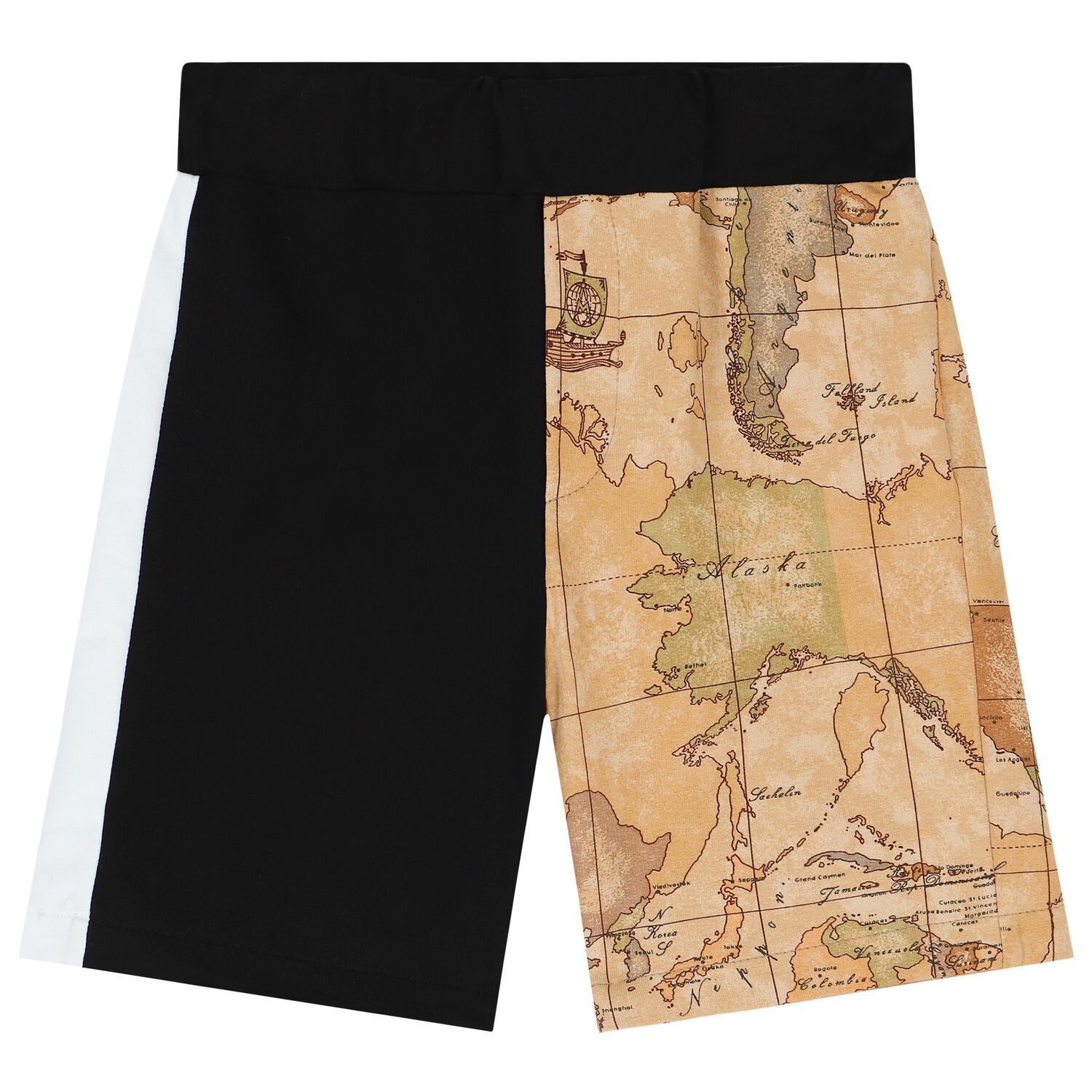 Boys Black, White & Beige Geo Map Shorts, 1, hi-res