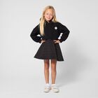 Girls Black Bokeh Flower Logo Hooded Dress, 1, hi-res