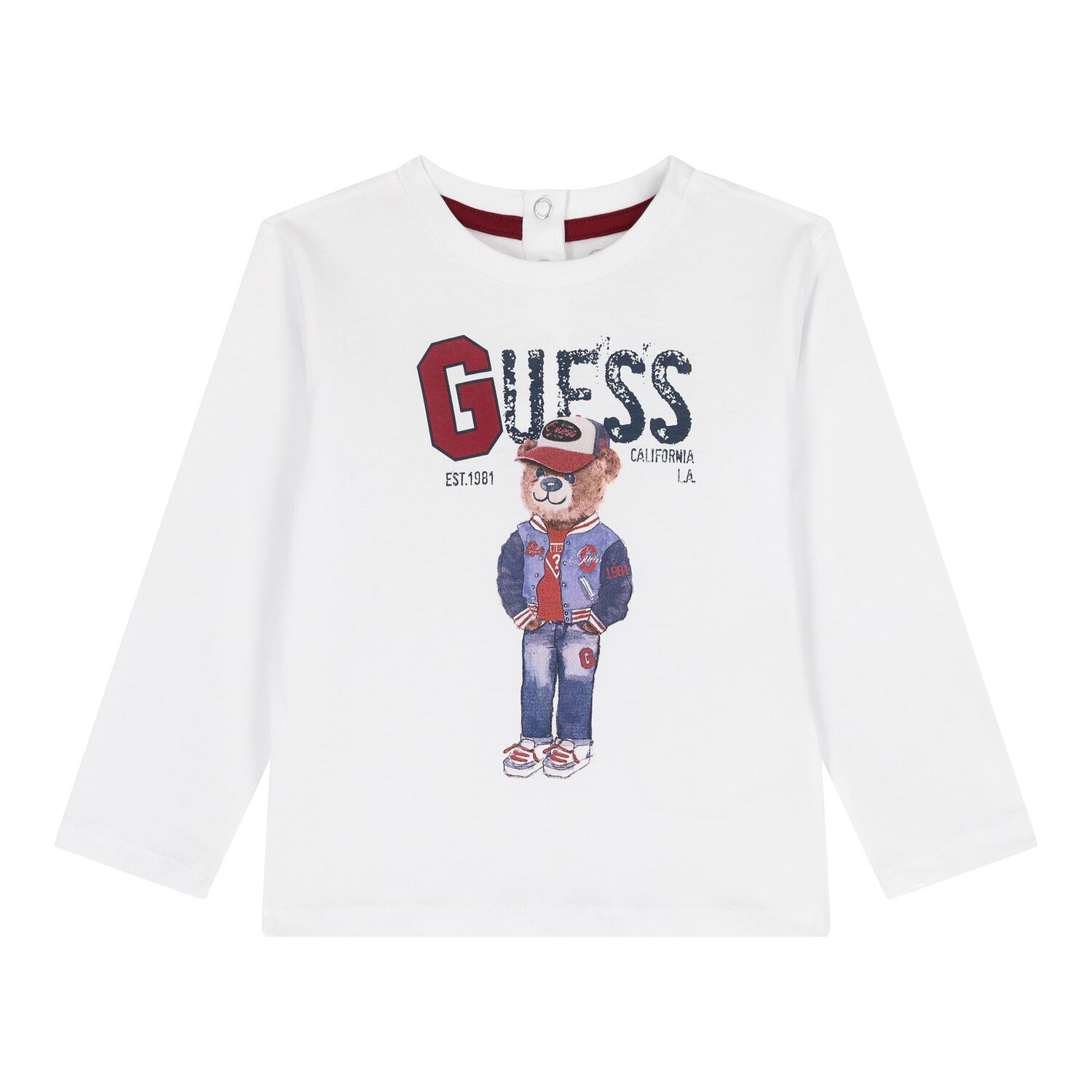 توب بأكمام طويلة للأولاد بشعار تيدي بير باللون الأبيض للأطفال, 2, hi-res