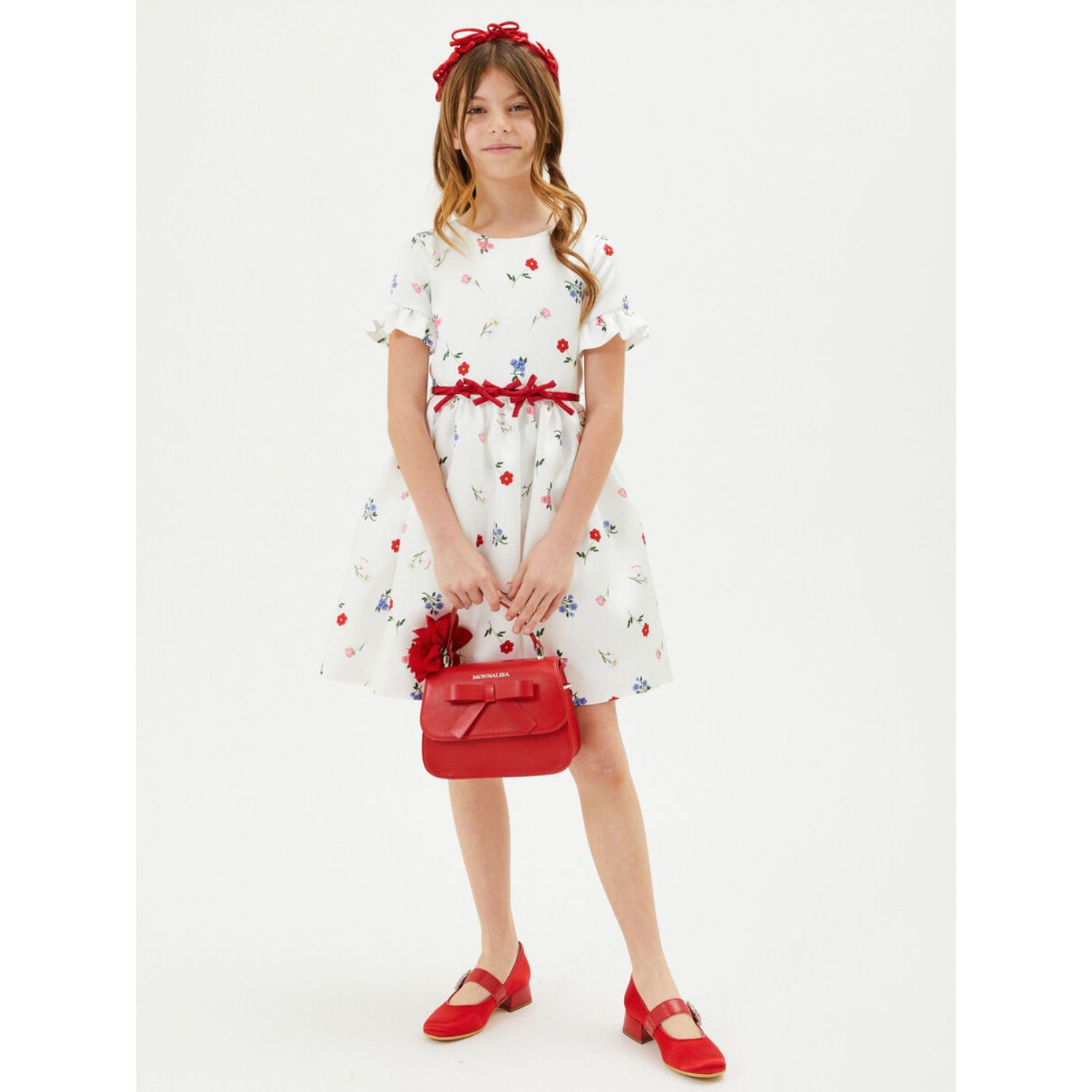 فستان بنات  بطبعة الزهور باللون العاجى, 1, hi-res