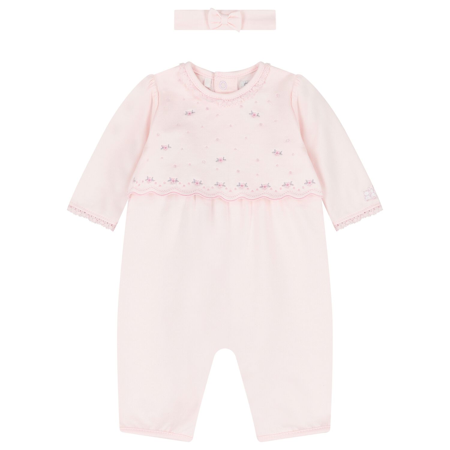 Baby Girls Pink Embroidered Romper Set, 1, hi-res