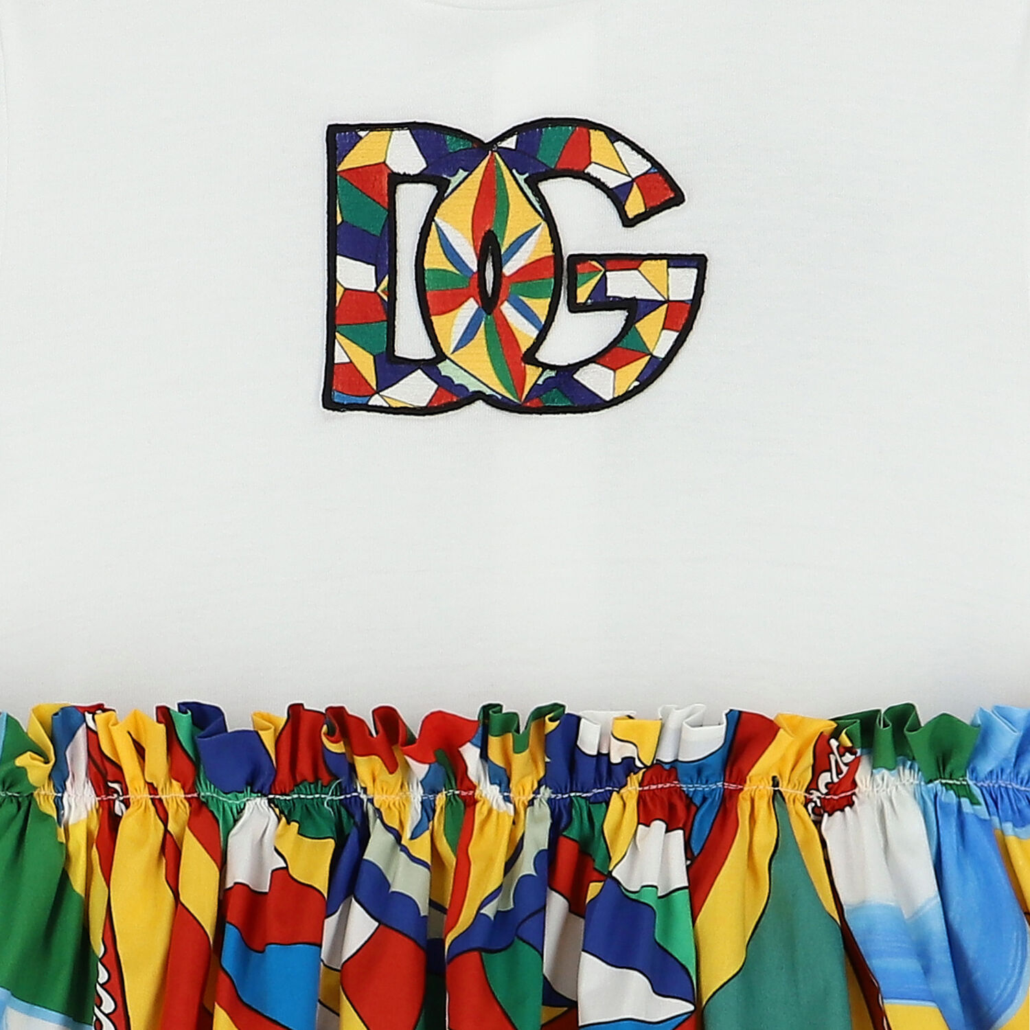 Girls White & Yellow Carretto Dress, 1, hi-res