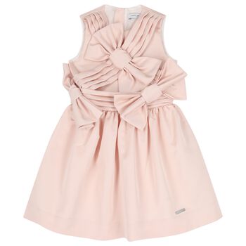 Girls Pink Bow Satin Dress