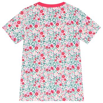 Girls Green & Pink Floral Logo T-Shirt