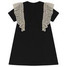 Girls Black & Gold Logo Dress, 1, hi-res
