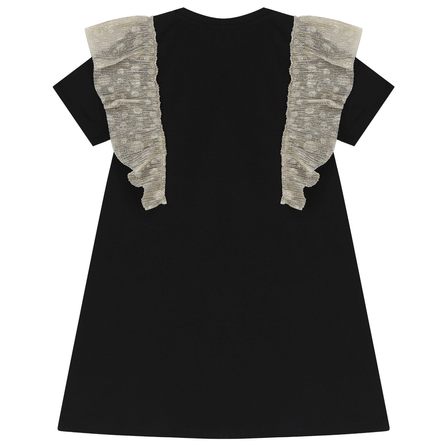 Girls Black & Gold Logo Dress, 1, hi-res