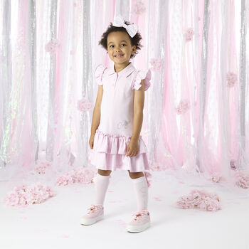 Girls Pink Cotton Frill Tennis Dress