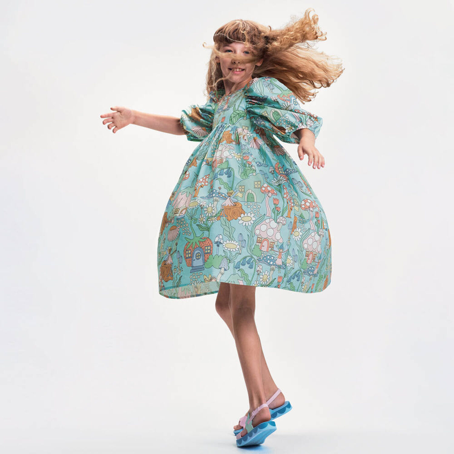 Girls Multi-Colored Fairies Dress, 1, hi-res